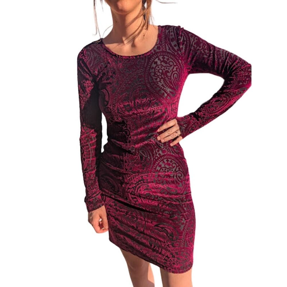 Rokoko bodycon velvet burgundy dress size S WhimsyGoth Glam flirty